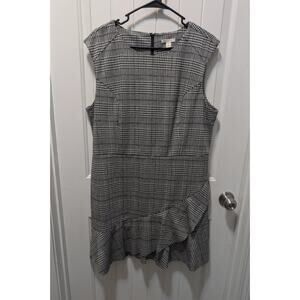 Cato Black White Geometric Sheath Dress Short Ruffle Rayon Size XL Summer